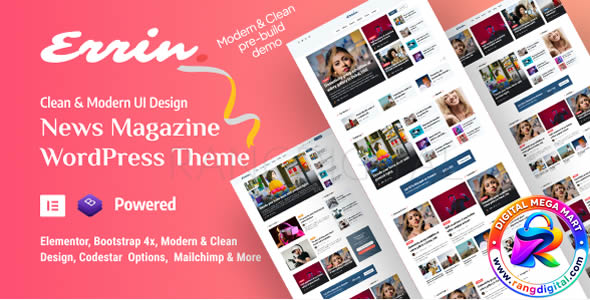 Errin – Personal Blog & Magazine Video Production WordPress Theme Free Download v2.0.3