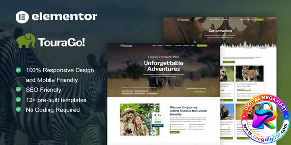 Tourago – Safari & Zoo Elementor Pro Template Kit Free Download v1.0